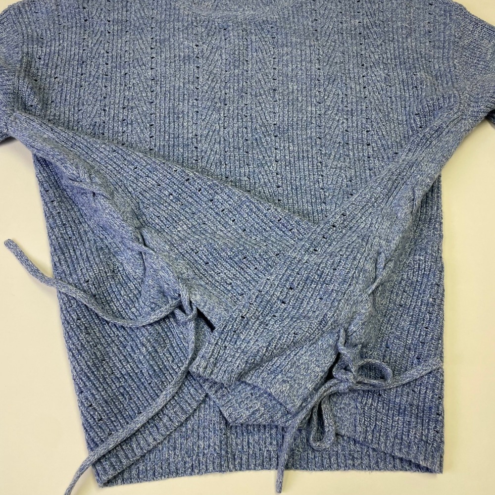 Talbots Blue Heather Pointelle Lace Up Side Pullover Sweater XL Cotton Blend - Picture 7 of 15